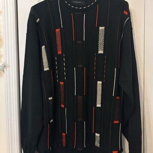 Vintage Protege Coogi Style Men's Black with Orange/white Sweater-Size med